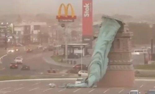 Temporal derruba estátua da Havan no Rio Grande do Sul