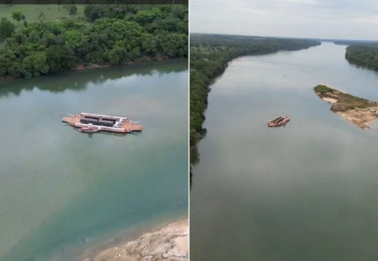 Balsas encalham no Rio Tocantins e caminhoneiros ficam mais de 18 horas ilhados entre Pedro Afonso e Tupirama